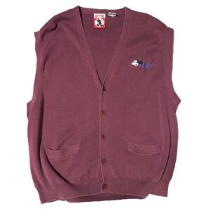VINTAGE Mickey INC Mickey Disney Sleeveless Cardigan Sweater Vest  Burgundy L